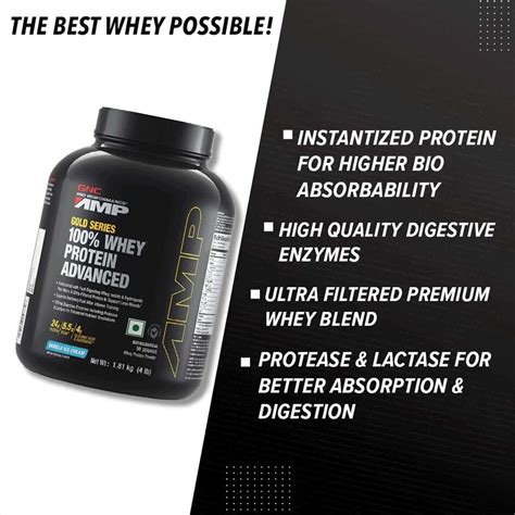 Buy GNC AMP GOLD SERIES 100% WHEY PROTEIN ADVANCED (VANILLA, 4 LBS ...