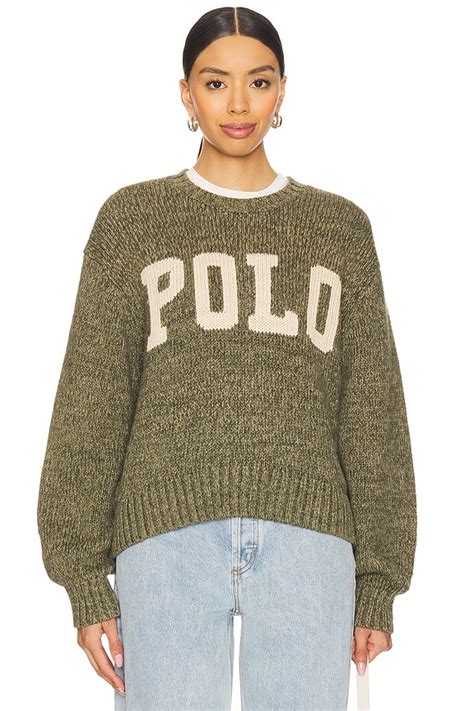Polo Ralph Lauren Logo Cotton Crewneck Sweater in Field Sage Marl | REVOLVE