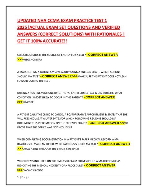 UPDATED NHA CCMA EXAM PRACTICE TEST 1 2025|ACTUAL EXAM SET QUESTIONS ...