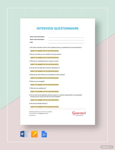 Image result for Interview Questionnaire Examples