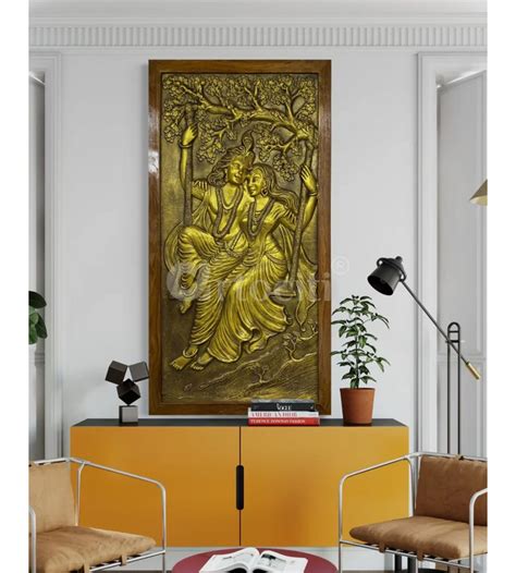 Buy 6x3 Feet Radha Krishna 3D Relief Mural Wall Art Online - Artociti