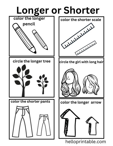 Longer or shorter? Compare lengths worksheets - helloprintable.com