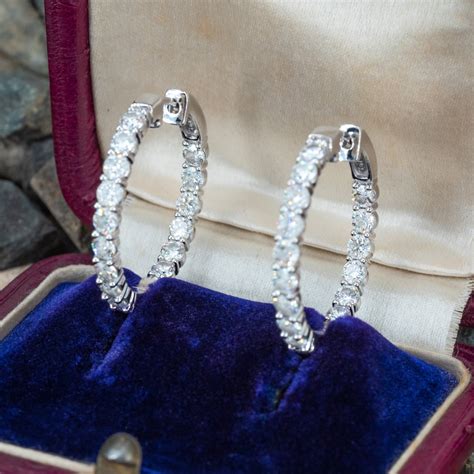 2.50CTW Diamond Inside/ Out Hoop Earrings 14K White Gold