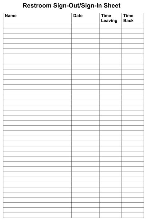 Bathroom Sign Out Sheet | Sign out sheet, Bathroom sign out, Bathroom ...