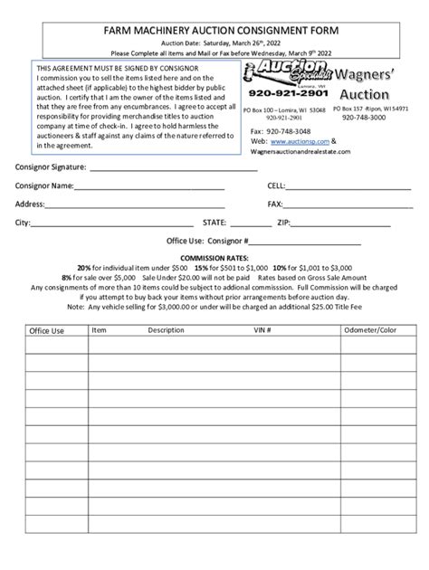 Fillable Online FARM MACHINERY AUCTION CONSIGNMENT FORM Fax Email Print ...