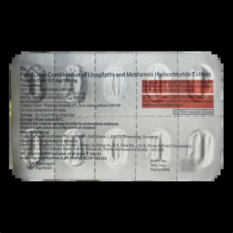 TRAJENTA DUO 2.5/500MG TABLET 10'S Price, Uses, Side Effects ...