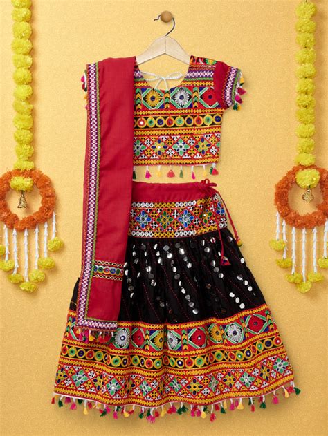 Banjara India Kutchi Emboidered Black Girls Chaniya Choli with Dupatta