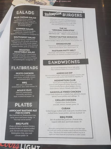 Menu at Redemption Bar & Grill, Herriman