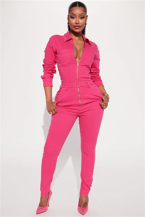 Fly Away Denim Jumpsuit - Pink | Fashion Nova