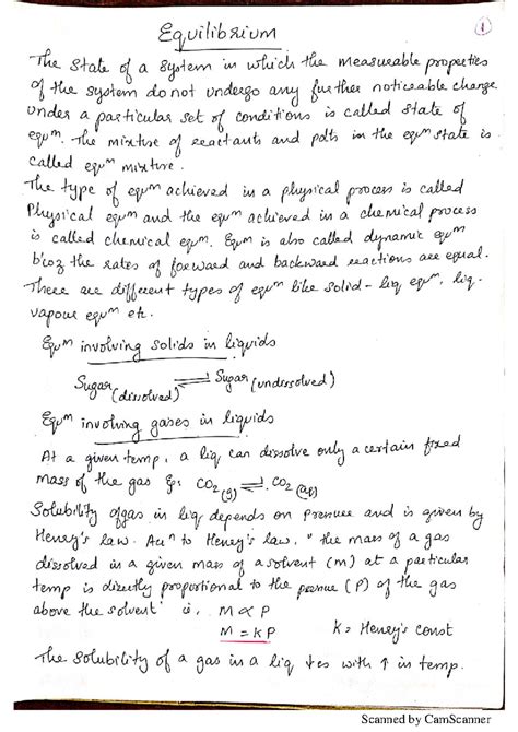 Equilibrium Notes (CHEM 101): Understanding Physical and Chemical ...