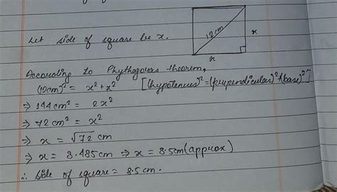the length of diagonal of a square is 12 centimetre find the length of ...