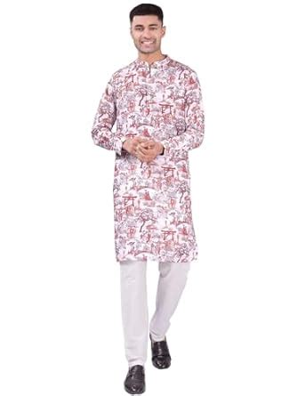 Buy Shiwam Ethnix Men's Pastel Kurta with Elastic Pyjama Set - Tropical ...