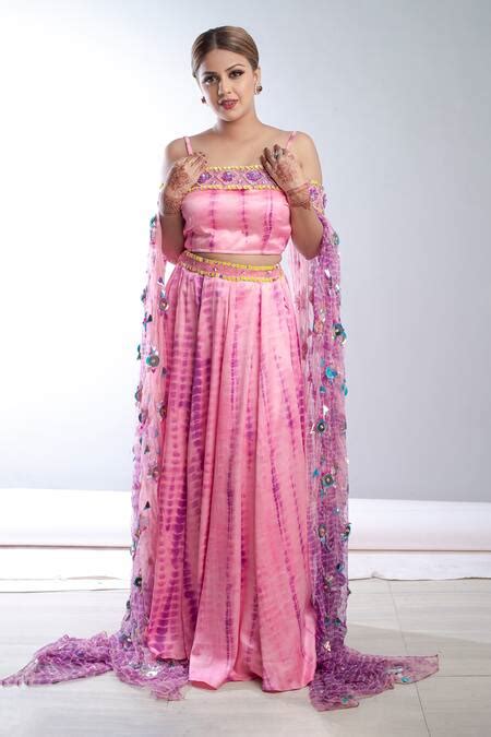 Buy Pink 100% Nylon Mesh Bead Work, Sequin Work, Tie Embroidered Cape ...