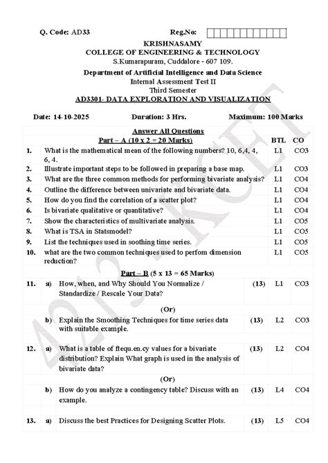 AD33 Internal Assessment Test II: Data Exploration & Visualization ...