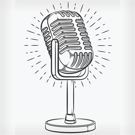 Doodle Podcasting Microphone Hand Drawing Sketch Recording Mic Vector ...