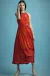 Buy Red Flat Chiffon Halter Neck Printed Midi Dress For Women by ...