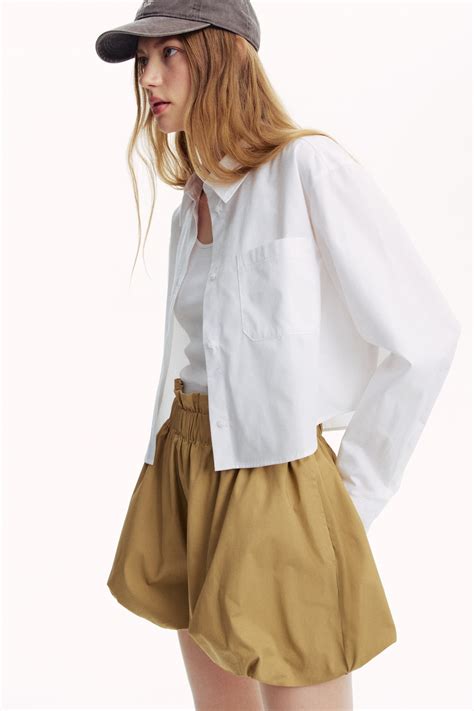 Cropped cotton shirt - White - Ladies | H&M IN