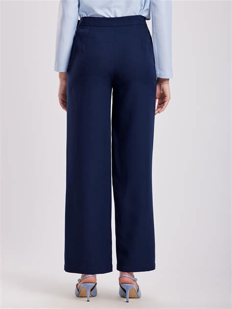 Buy Navy High Waist Wide Leg Formal Trousers Online | FableStreet