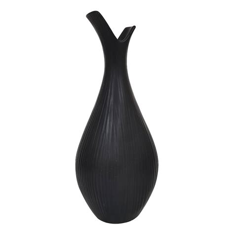 Black Long Neck Ceramic Bottle Vase, 10"