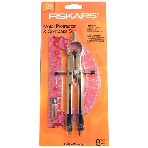 Fiskars Durable Metal Bow Compass & Metal Protractor Combo Set (Pink ...