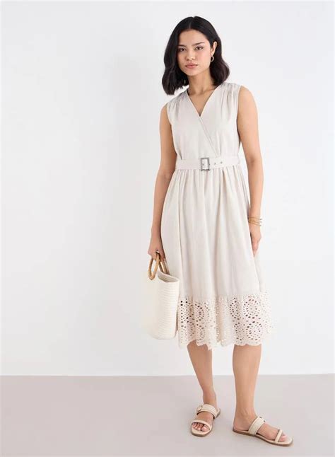 Styli light beige Styli Beige Schiffli Hem Midi Dress for Women | Best ...