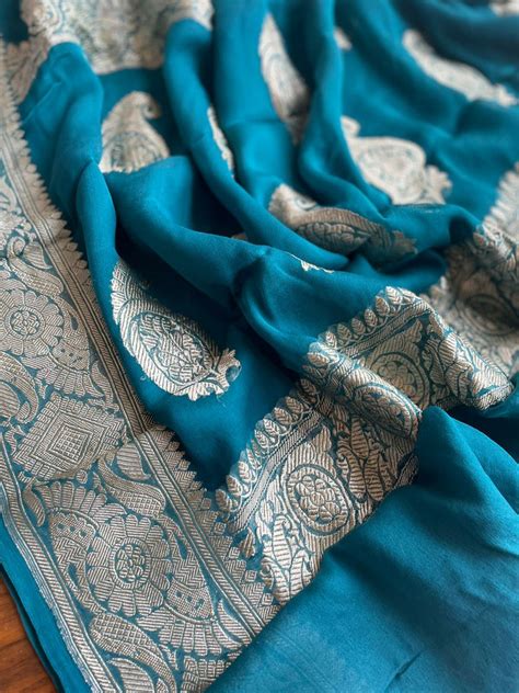 Peacock Blue Banarasi Khaddi Saree