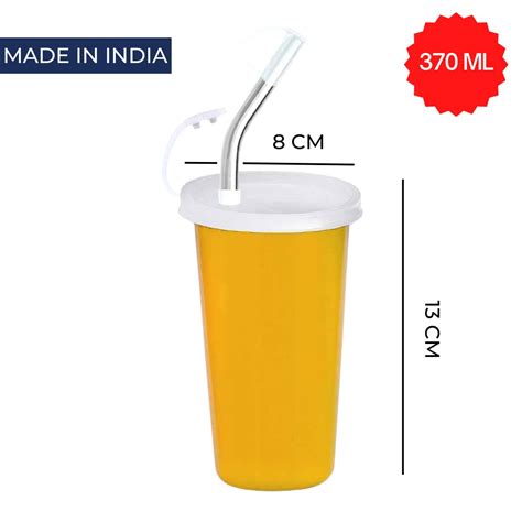 PddFalcon Stainless Steel Glass With Straw And Lid - 1 Piece, Yellow ...