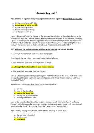 UNIT 4 PEV110 Answer KEY - Unit -4 answer key Exercise 1 Q1. The ...