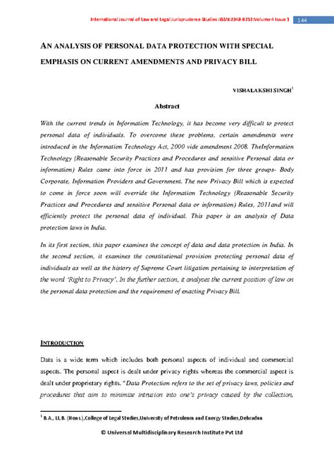 An Analysis of Personal Data Protection: Amendments & Privacy Bill ...