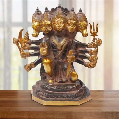 Buy Kartique Brass God Bajrangbali Sankat Mochan Panchmukhi Hanuman ...