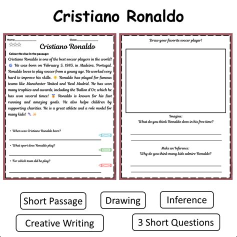 Cristiano Ronaldo | Short Reading Comprehension Creative Worksheet ...