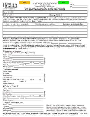 Fillable Online public health oregon 45-25 Affidavit to correct a birth ...