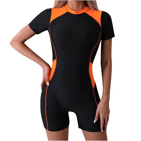 WREESH Womens One Piece Swimsuit Short Sleeve Rash Guard Swimsuits ...