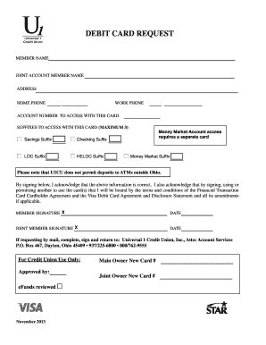 Fillable Online u1cu DEBIT CARD REQUEST - Universal 1 Credit Union ...