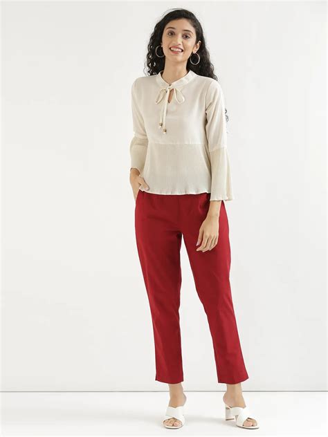 Shop Black Solid Regular Fit Cotton Trousers For Women | सादा /SAADAA