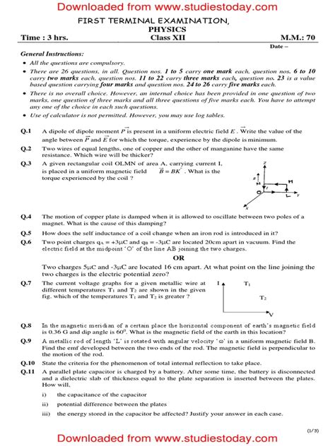 Class 12 Physics CBSE Sample Paper 的图像结果