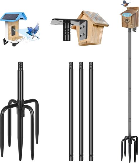 Smart Bird Feeder Pole 63 Inch Bluebird House Pole for Outdoors Weather ...