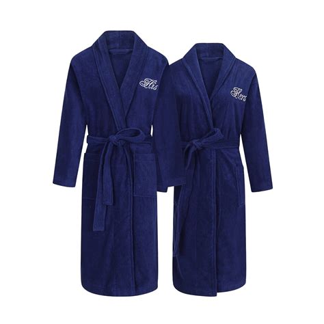 His and Hers White Terry Cotton Bathrobes Set, His & Hers Monograms ...