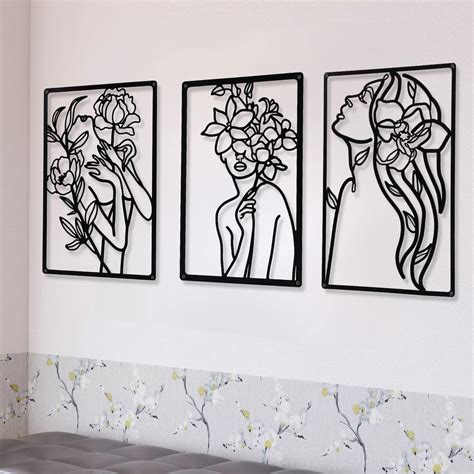 Amazon.com: 3 Pcs Metal Wall Art Decor Minimalist Abstract Woman Wall ...