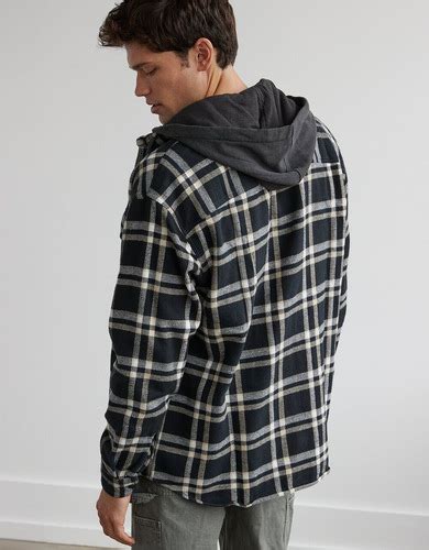 Buy American Eagle Men Black Super Soft Hooded Flannel Shirt Online