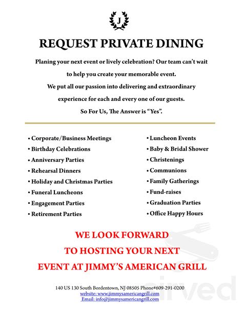 Jimmy's American Grill menu in Bordentown, New Jersey, USA