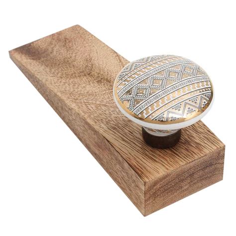 Golden Border Pattern Flat Ceramic Wooden Door Stopper