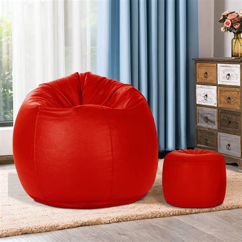 Fashion Factory Bean Bag with Relaxing FootRest with Filled Beans (Red ...
