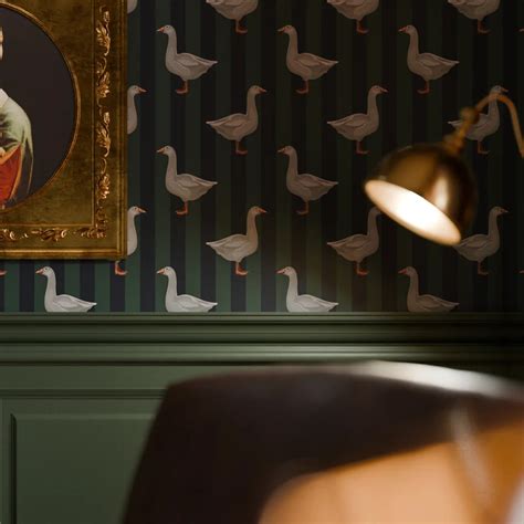 Guard Goose Wallpaper in Oxford Blue and Pine Green – Lucie Annabel
