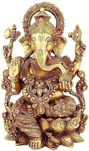 Buy Mla's Decor Brass Statue Ganesha Sitting On Lotus Large Indian Gift ...