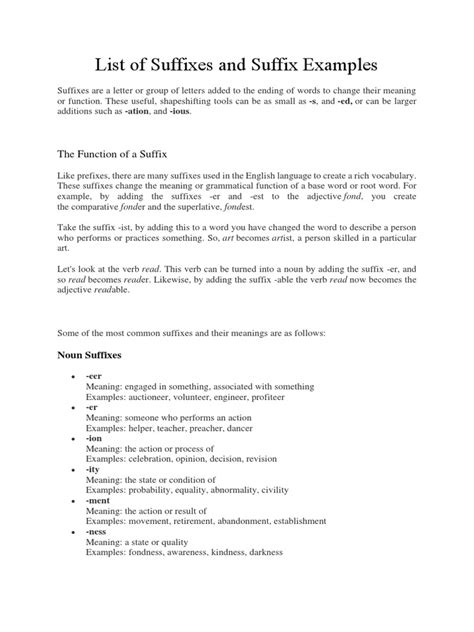 List of Suffixes and Suffix Examples | Download Free PDF | Word | Adjective