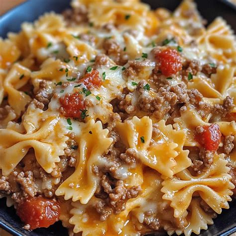 Cheesy Bowtie Pasta with Beef and Creamy Cheese Sauce - Cooking with Casey