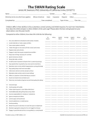 Swan Rating Scale - Fill Online, Printable, Fillable, Blank | pdfFiller