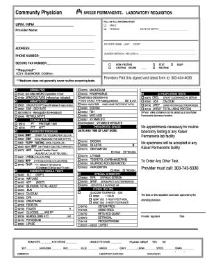 Fillable Online Laboratory Requisition Form - Kaiser Permanente Fax ...