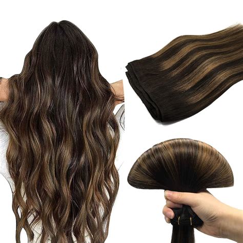 Amazon.com : DOORES Sew in Hair Extensions Real Human Hair, Balayage ...